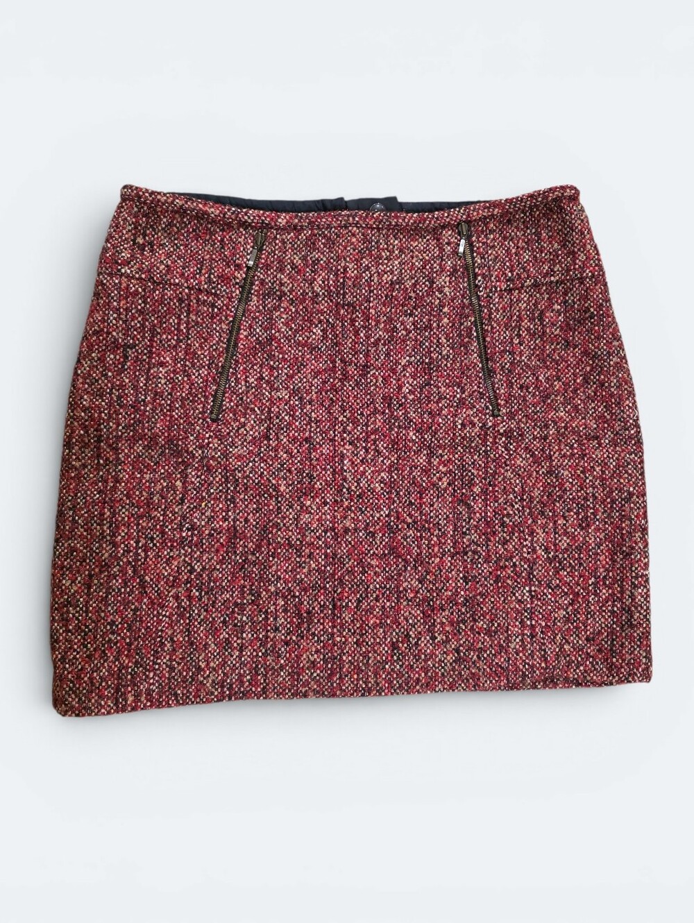 Willi Smith Red Tweed Wool Blend Mini Skirt Size 8 Zipper Detail